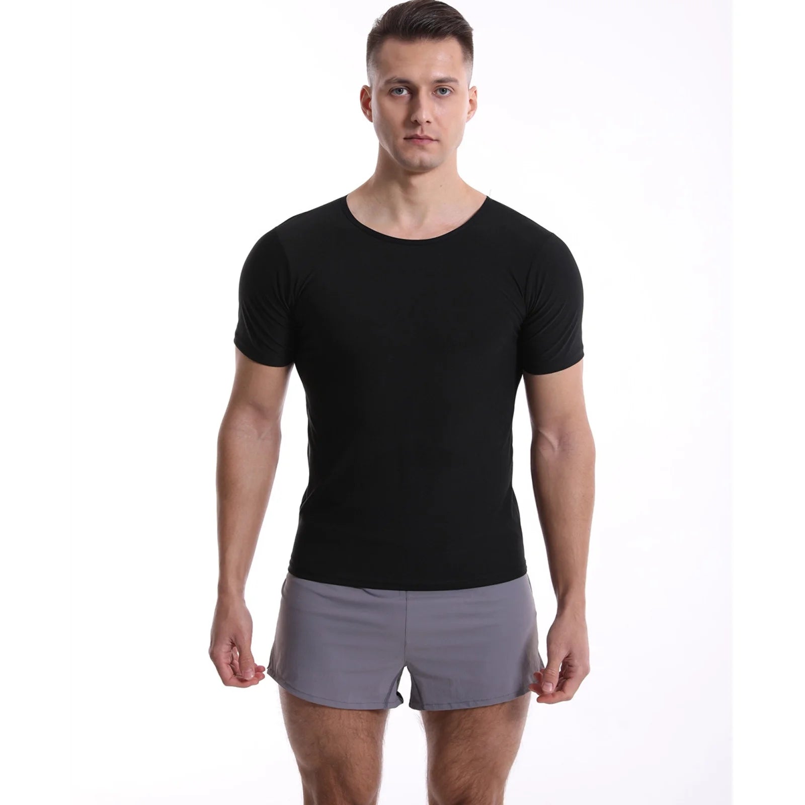 Mens T Shirts Short Sleeve Suit for Men Sweat Body Shaper Vest for Men Gym Exercise Top Blue